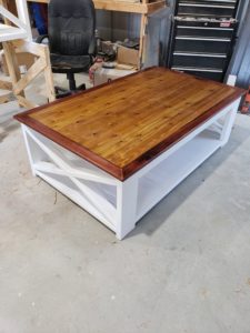 Farm house coffee table with cedar top.